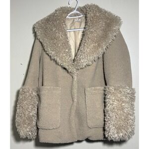 Urban Outfitters Kimchi Blue Amelia Faux Fur Fleece Coat Beige Sz M Y2K 90s